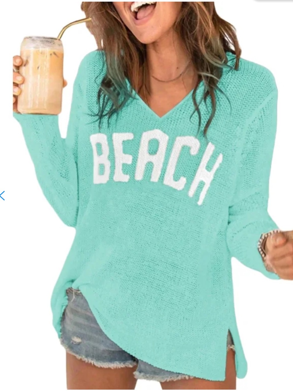Rosa Clothing Long Sleeve Beach V-Neck Knit Sweater Cover Up NWT Size XL